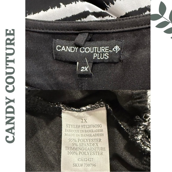 🛍️3/$40 Candy Couture Plus Black & White Striped Blouse – Size 2X - Picture 6 of 6